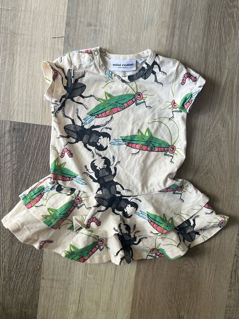 Mini Rodini Bug Print Tiered Organic Cotton Dress size 4-9 M 68/74